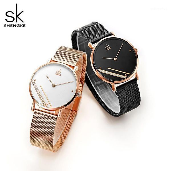

wristwatches shengke montre femme luxury ladies watch fashion simple watches womes crystal dial quartz women clock relogio feminino, Slivery;brown