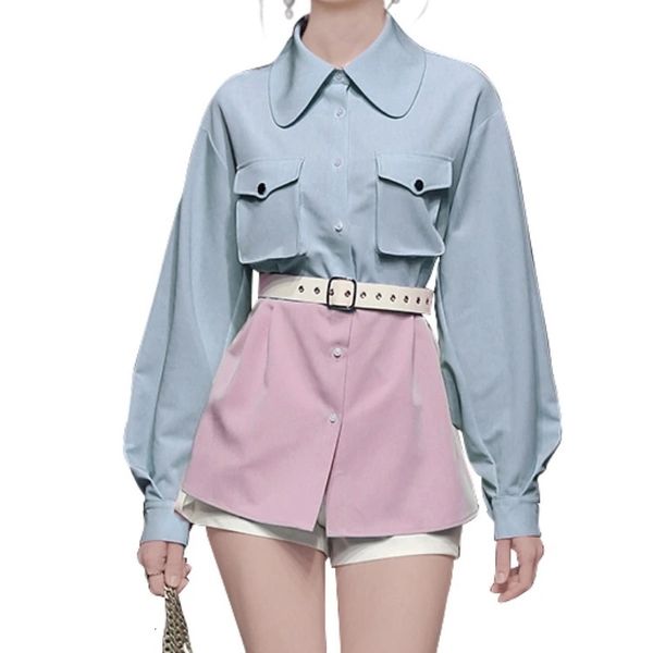 

autumn and winter color matching retro long-sleeved loose shirt, White