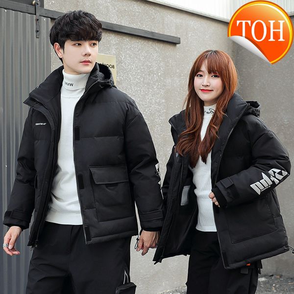 

-20 degree winter stand collar men's down jackets fashion loose couple parkas outwear keep warm thicken white duck coats, Black