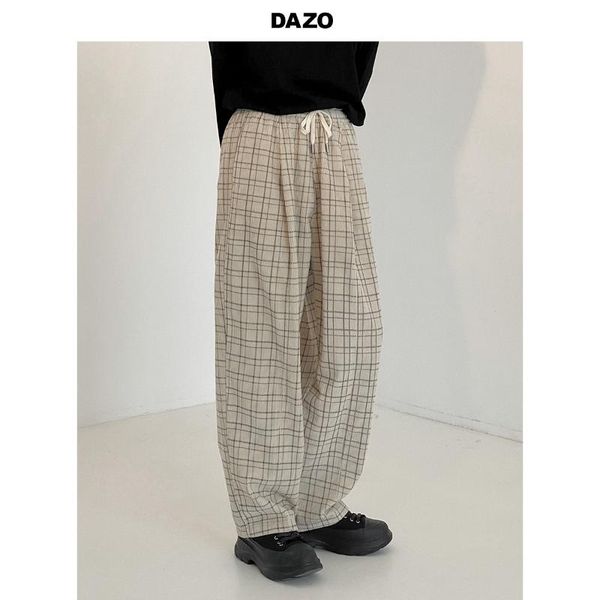 

men's pants retro corduroy autumn and winter thickening loose wide-leg plaid casual straight trend all-match, Black
