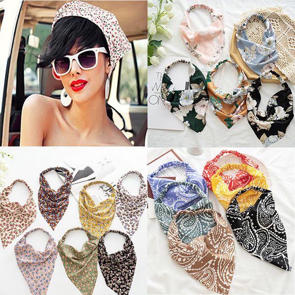 

vintage broken flower women elastic band headscarf summer ventilation beach sunshade small scarves lady head band drop shipping, Blue;gray