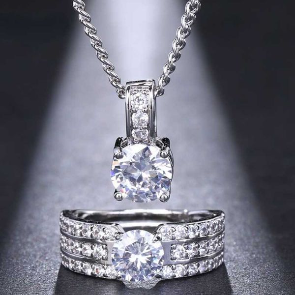 

earrings & necklace amc trendy white gold earring and bracelet bridal set aniversary shiny crystal wedding jewelry gift for women, Silver