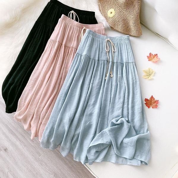 

korean style long a line womens skirt spring summer blue white high waist sun school midi pleated, Black