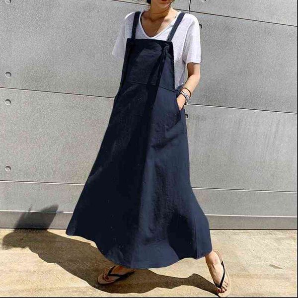 

celmia women dress summer linen long casual apron fashion womens sundress suspender overalls maxi vestidos robe plus size, Black;gray