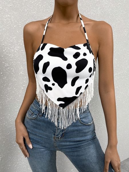 

cow print hanky hem halter a0bx#, White