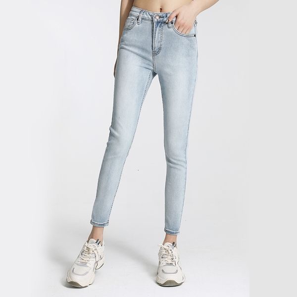 

women's women 2021 spring high waisted elastic slim fit jeans w630, Blue