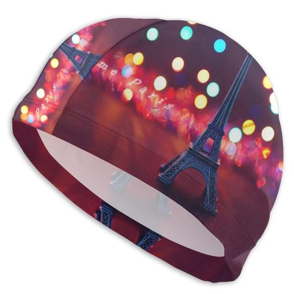 

wide brim hats eiffel paris night scene adults men/women high elastic waterproof pu fabric protect ears long hair swimming cap, Blue;gray