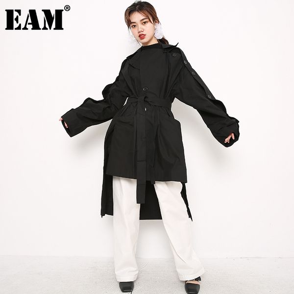 

eam] women big size button irregular long trench lapel long sleeve windbreaker fashion spring autumn a667-01- 21512, Tan;black