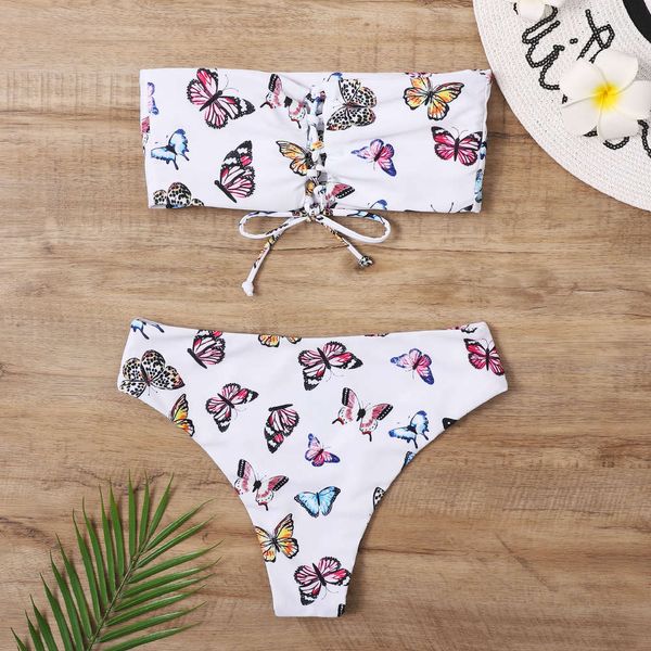 

the bikini butterfly print bra tight women bikini swimsuit, White;black
