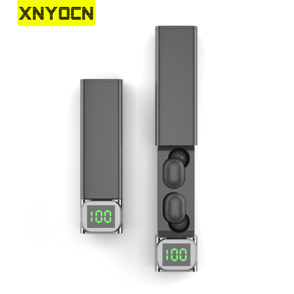 

xnyocn tws wireless bluetooth 5.1 headset waterproof sports led mirror display 9d stereo earphone hd call with mic charging box headphones &