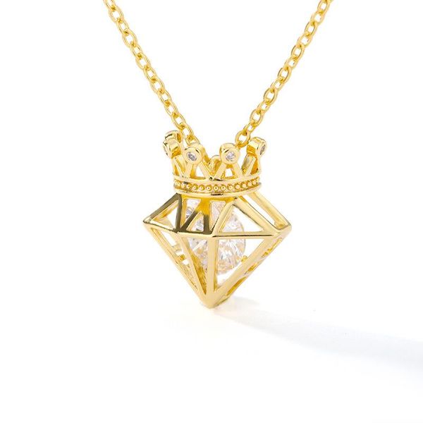 

stainless steel zircon hollow crown pendant necklace for women choker gold color chain fashion party jewelry collar, Silver