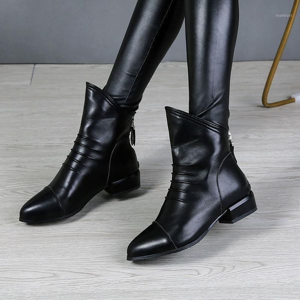 

boots women's shoes pointed square with large size boots, zippered1, Black