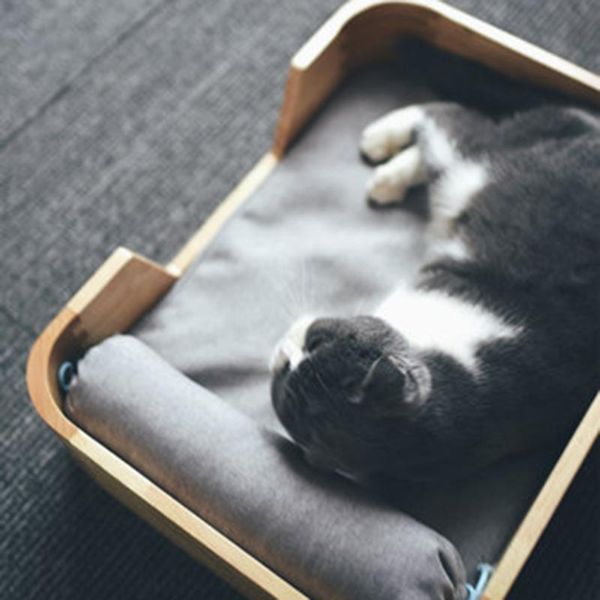 

cat beds & furniture solid wood pet bed cats dog house wooden soft kitten litiere bamboo kedi evi legowisko dla kota kennel katten mat dd50m