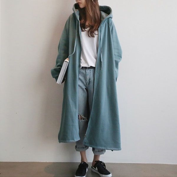 

hoodies 2021 sleeve open female sweatshirts plus long size hoodie maxi robe, Black