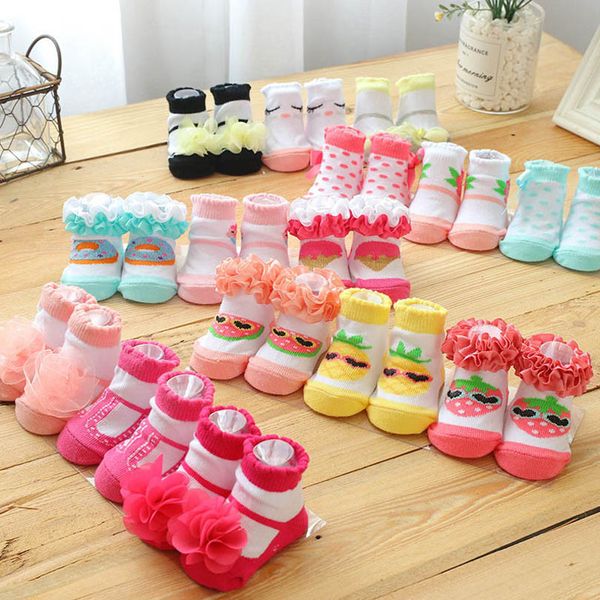 

baby socks infant booties kids girls boys accessories newborn clothes summer 0-6 months cotton lace princess flower 3pairs/sets b7573, Pink;yellow