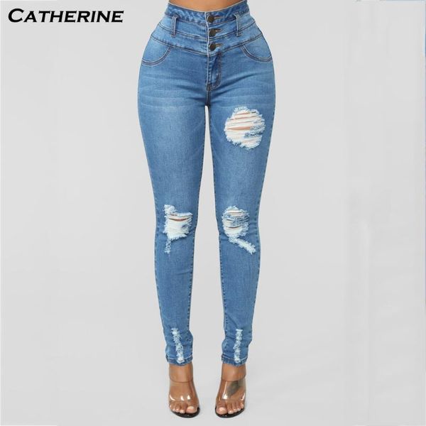 

women's jeans 2021 hole pants for women casual boyfriend high waist denim pencil ripped cool skinny with buttons design#j3, Blue