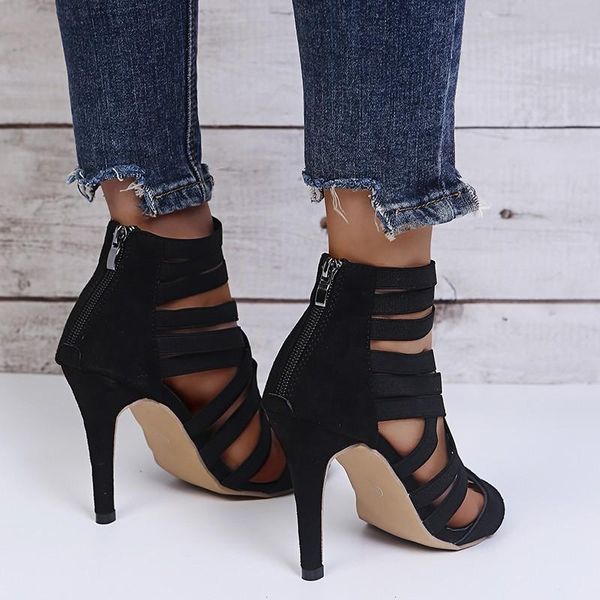 

dress shoes big size 35-43 2021 women heeled sandals stretchy bandage ankle strap pumps super high heels stiletto lady, Black