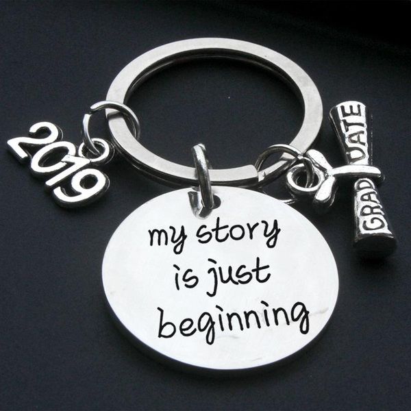 

keychains custom keychain engrave 2021 my story is just beginning key ring stainless steel chaveiro graduated gifts jewelry sleutelhanger, Silver
