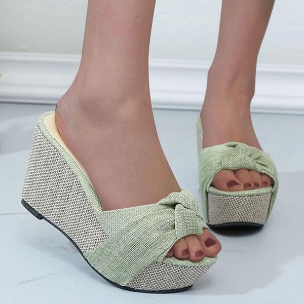 

sandals summer shoes high heels bow peep-toe platform wedges waterproof table linen casual women's fashion #40, Black
