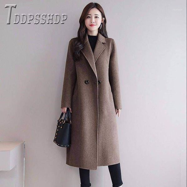 

factory sell women woolen coat lapel autumn multi colors can choose female overcoat women's wool & blends, Black
