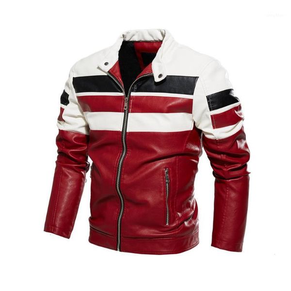 

men's jackets jacket 2021 locomotive uniform color matching coat same plush leather male large, Black;brown