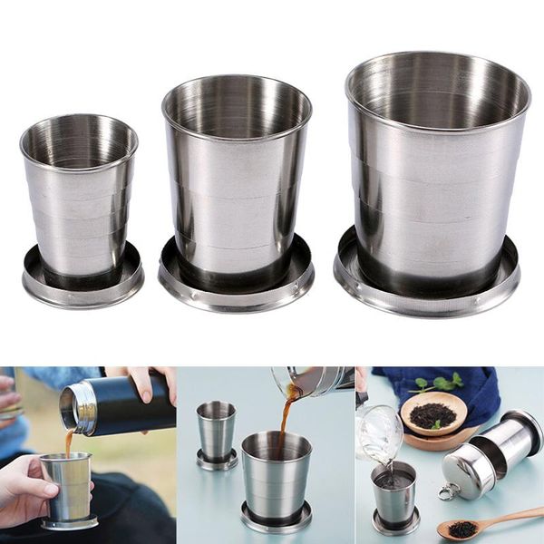 

water bottle stainless steel folding cup with keychain portable retractable collapsible cups drinking for outdoor