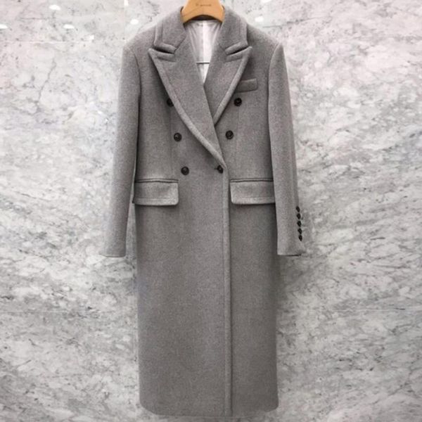 

women's wool & blends arrival winter woolen coat women notched lapel double-breasted loose slim long overcoat, Black