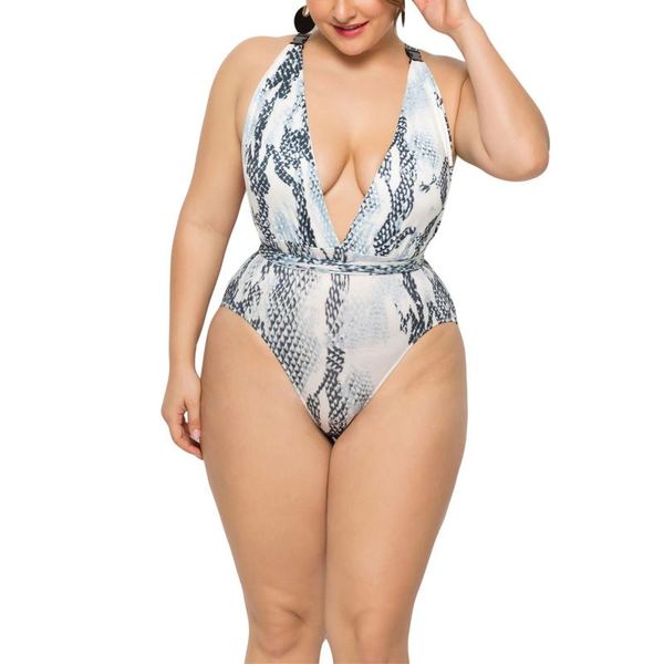 

one-piece suits women bikini fashion printing backless cross bandage vest style slim fit swimsuit plus size