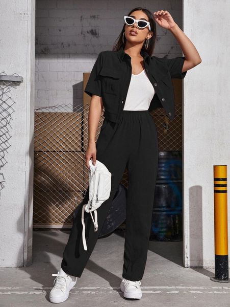 

corduroy flap pocket blouse & pants n1p0#, White