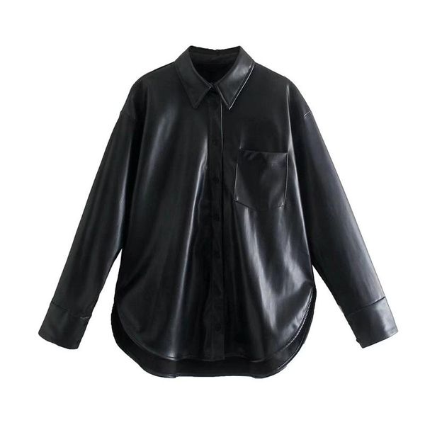 

women's jackets yenkye women vintage black faux leather overshirt jacket long sleeve pocket female winter coat, Black;brown