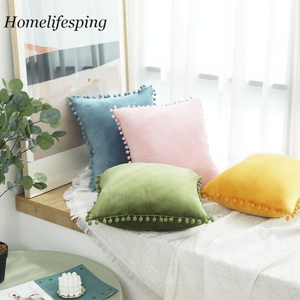

pillow case 1pcs soft velvet cushion covers solid pillowcases square decorative pillows with balls for sofa bed car home throw