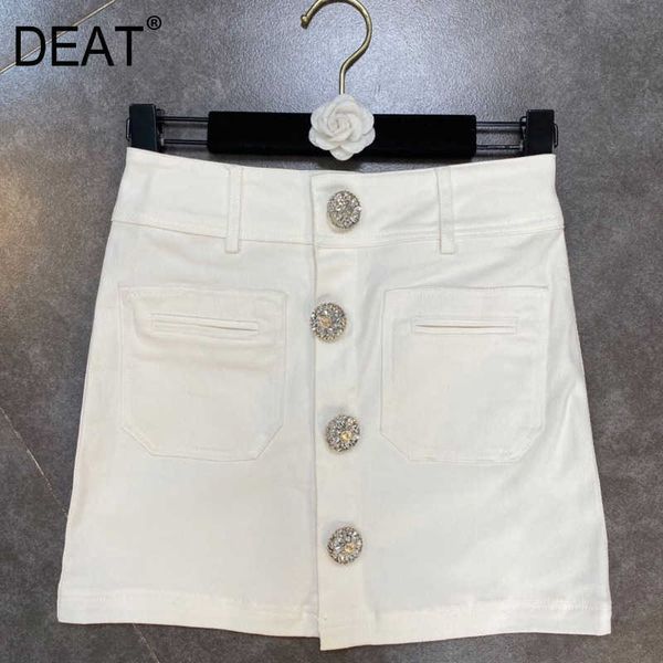 

deat women skirt high waist fashion spring summer ladies luxury diamonds buttons skirt hr460 210709, Black