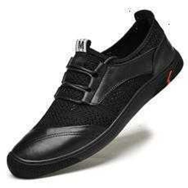 

tangzuo 6776 first layer leather flying woven breathable shoes, batch , 38-45, Black