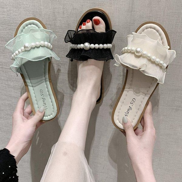 

slippers shoes soft slipers women slides fashion string bead comfort 2021 luxury summer flat rome pu basic sli, Black