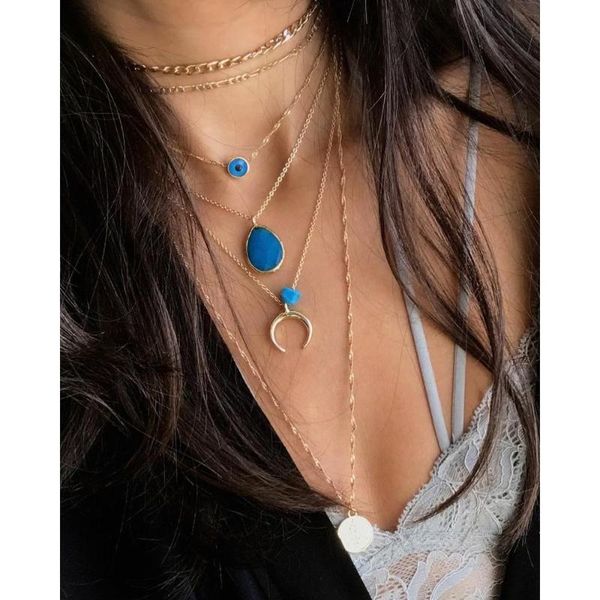 

gold color choker necklace for women 6 layers waterdrop moon pendant chain necklaces & pendants velvet chokers fashion jewelry, Silver