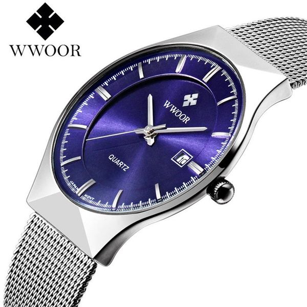 

wristwatches wwoor mens watches waterproof ultra thin date clock male steel strap casual quartz watch men sport wrist, Slivery;brown