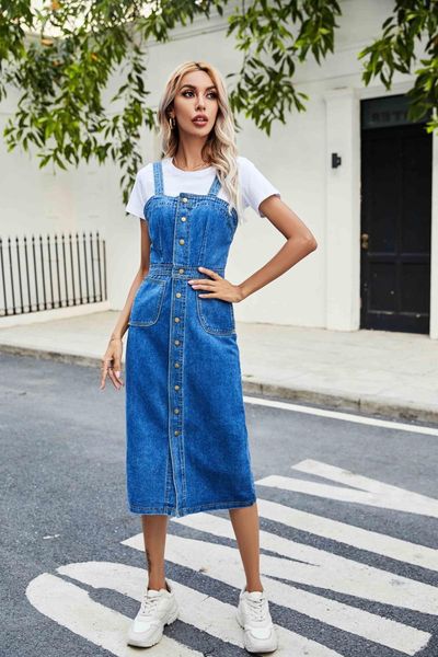 

casual dresses women denim dress summer spring 2021 fashion camisole tank spaghetti strap sleeveless cotton long female, Black;gray