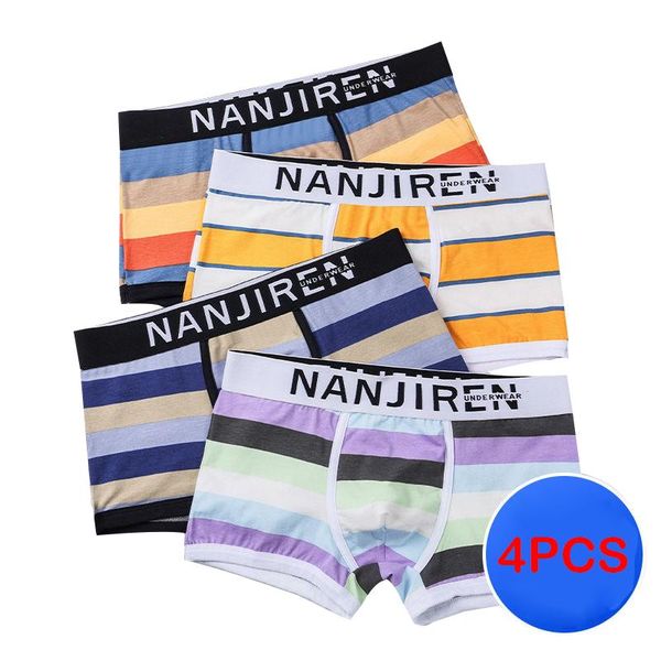 

underpants 4pcs men pure cotton boxing antibacterial boxer pants youth sports trend personality cute large size shorts l-4xl, Black;white