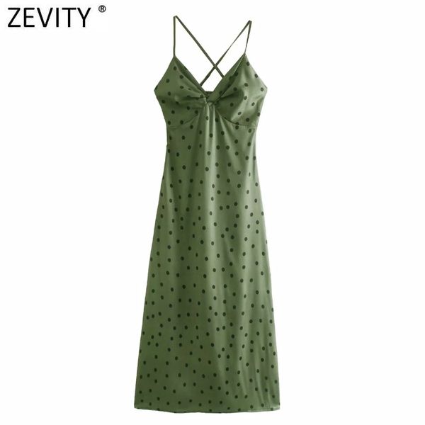 

zevity women deep v neck polka dots print sling midi dress female side zipper slim vestido chic casual dresses ds5080 210419, Black;gray