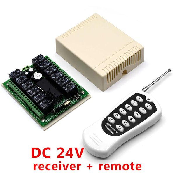 

remote controlers dc 24v 12 ch rf control lighting switch channel relay receiver + transmitter in 433mhz