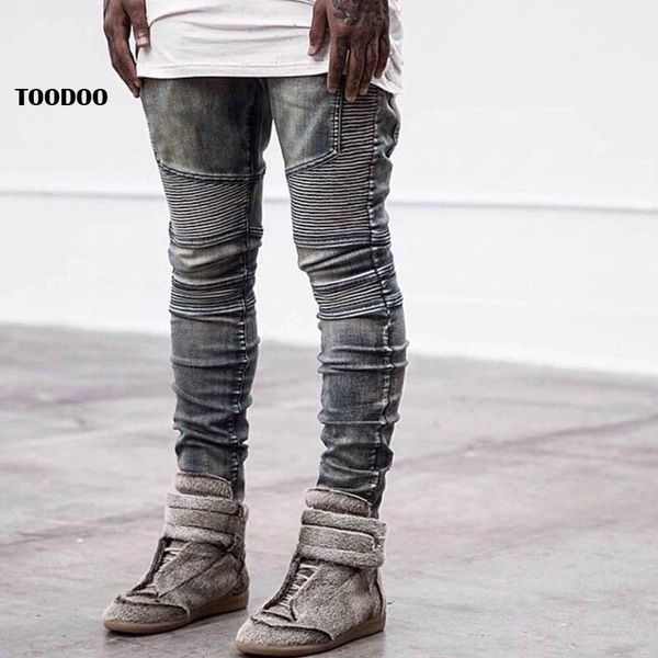 

stitching decorated men jeans slim cut autumn winter man pants heavy wash selling fashion male men's, Blue