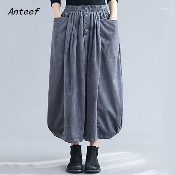 

corduroy plus size vintage 2021 high waist clothes autumn winter casual loose long skirts womens skirt women streetwear1, Black