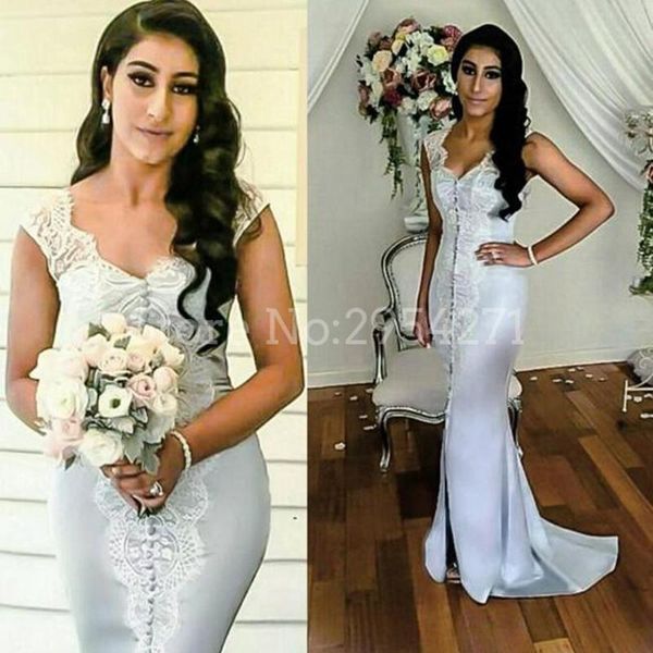

party dresses white mermaid arabic prom lace front button satin evening long formal gown custom made, White;black