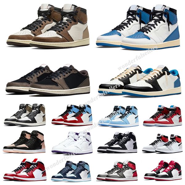 

with box designer basketball shoes 1 fragment university blue unc dark mocha fearless royal toe shadow men women low trainers sports sneaker, Black