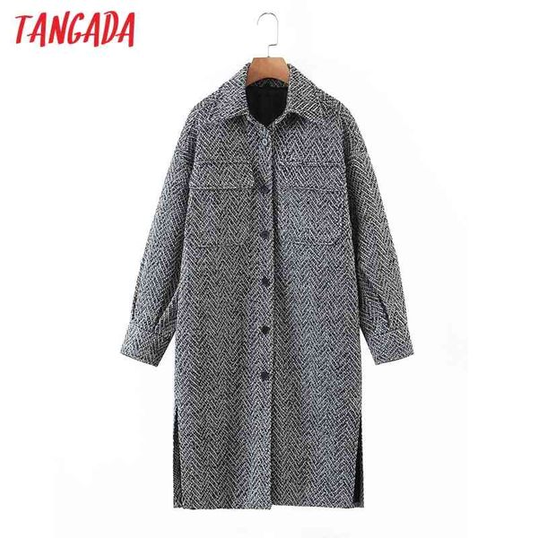 

women thick tweed coats jacket loose long sleeves pocket ladies elegant autumn winter coat qw51 210416, Black