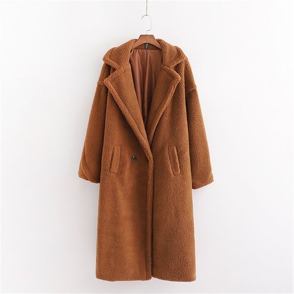 

autumn winter women caramel teddy coat stylish female thick warm cashmere jacket casual girls streetwear 210531, Black