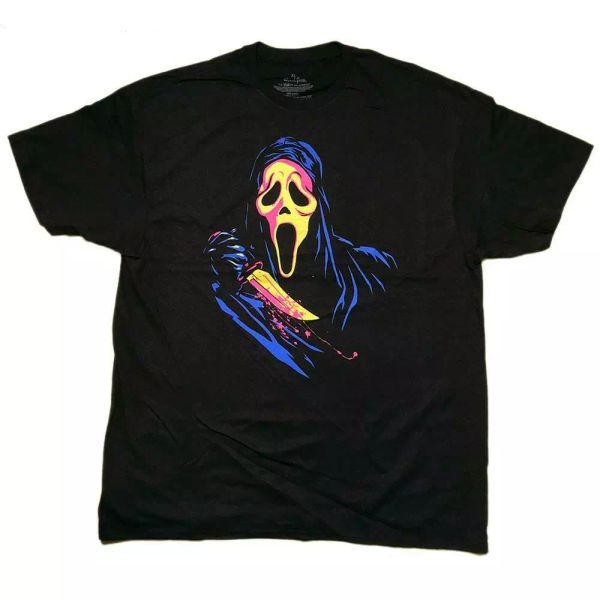 

ghost face scream retro neon t shirt sizes s to 3xl, White;black