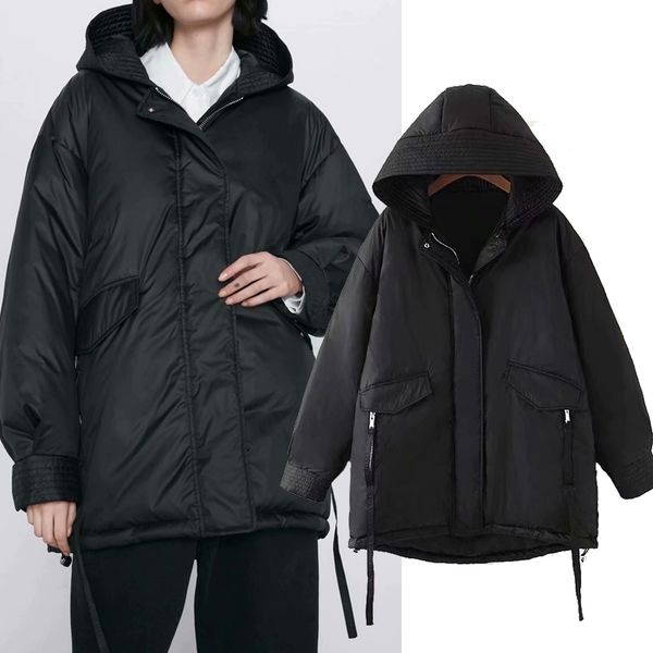 

winter thickening turtleneck female black hoodie oversized women's short parka jacket