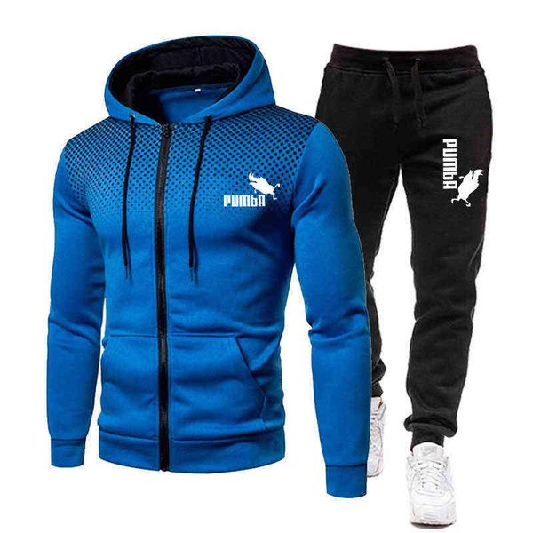 

new winter men's clothing men sets printing hoodie set fleece zipper sweatshirt casual sport sweatpants mens tracksuits 2021 g1217, Gray