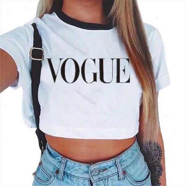 

vogue letter crop women t shirt short sleeve brand casual tee summer female cute, White